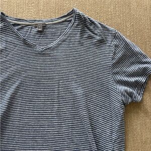 Vince Navy and White Striped V-Neck Tee
